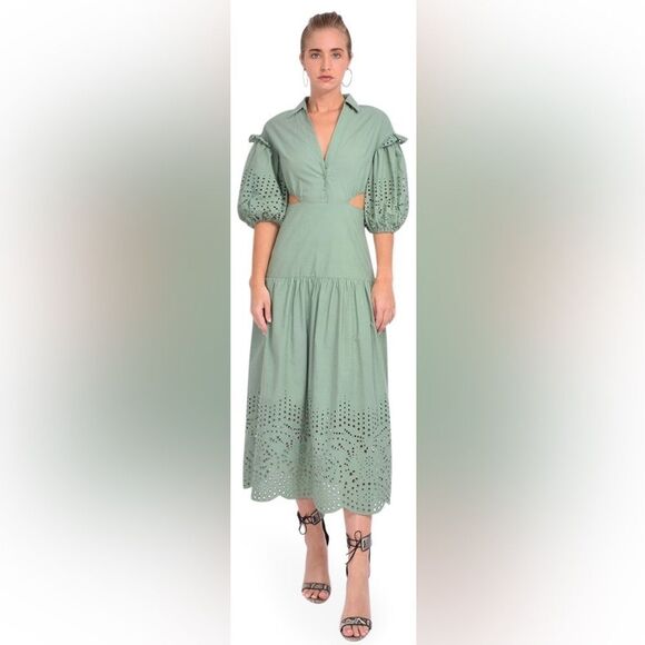 Karina Grimaldi Graciela Cutout Midi Dress Cucumber Green Size Extra Small XS - Picture 1 of 9